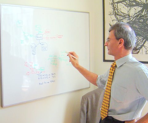 Photo of Farid writing on a Whiteboard
